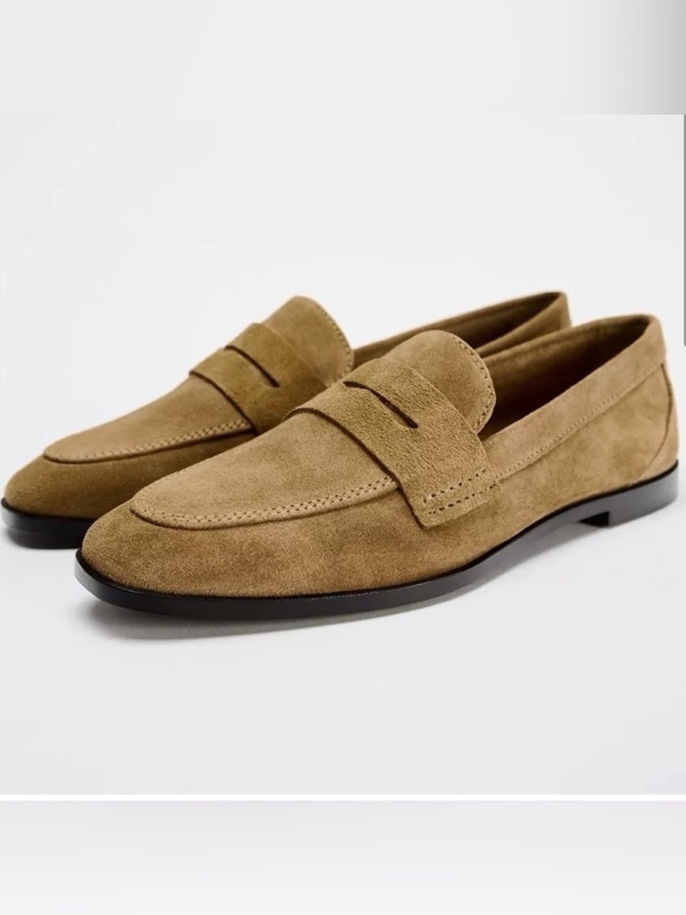 Zara Suede Penny Loafers in Camel